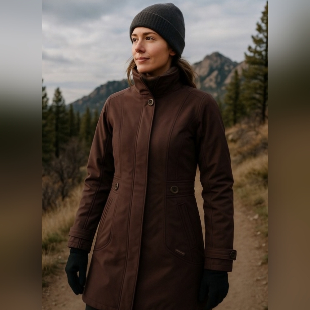 Merrell Aeroblock Softshell Coat Sz L Brown Fleece Lined Outdoor Jacket Like New